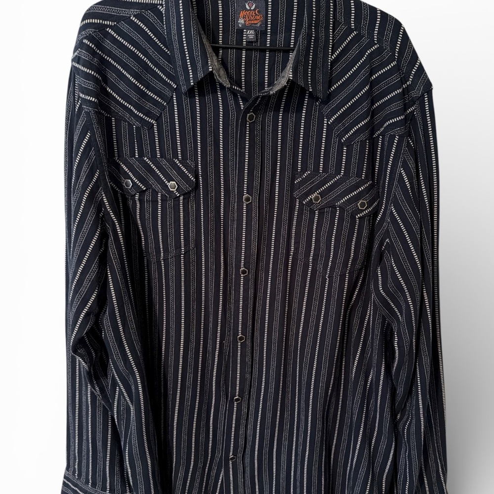 Moon Shine Spirit Blue and White Striped Pearl Snap Shirt - XXL